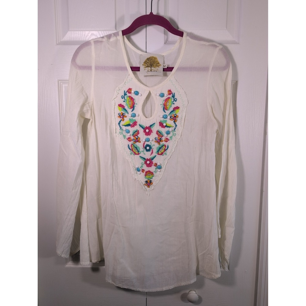 Missy Robertson Ivory beaded & Embroidery Floral Long Sleeve Top M